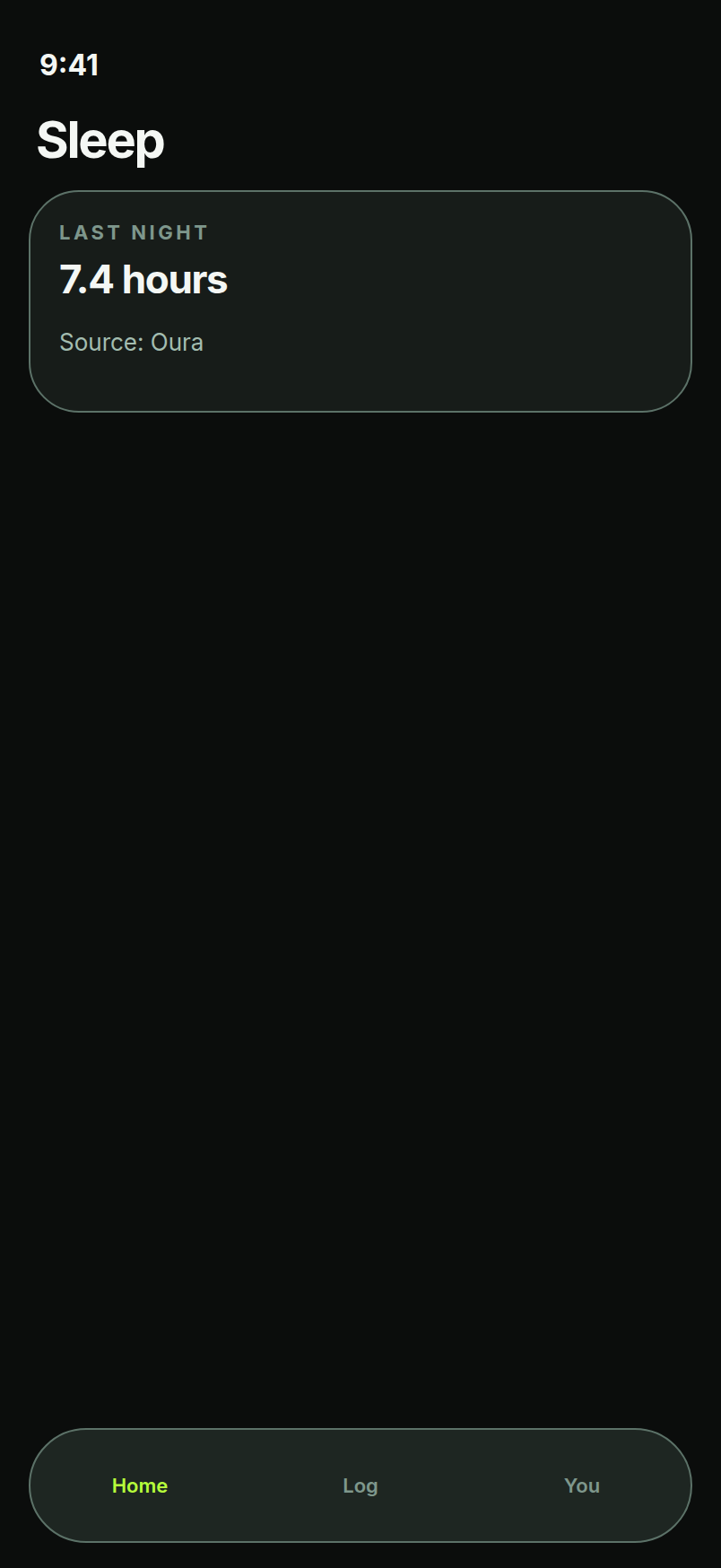Sleep screen with sample data